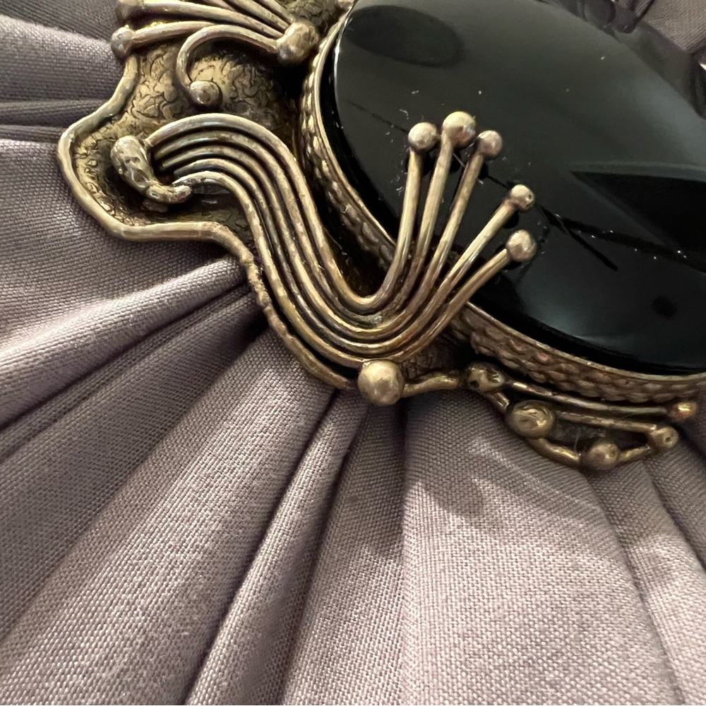 Vintage Mixed Metal Black Onyx Hecho En Brutalist Artisan Broach/Pendant - Picture 2 of 9